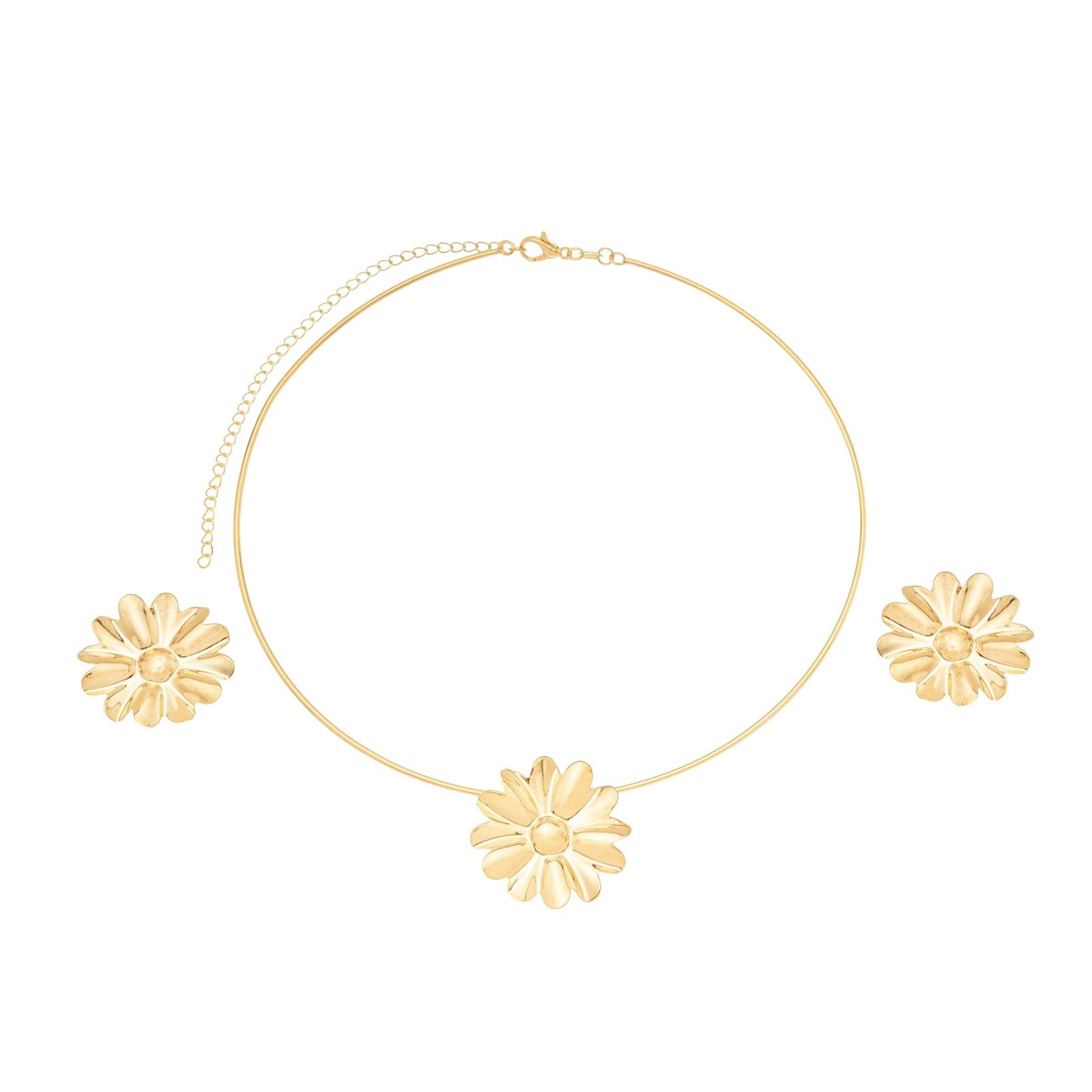 Conjunto de flor banhado a ouro 18k - Biju & Cia.