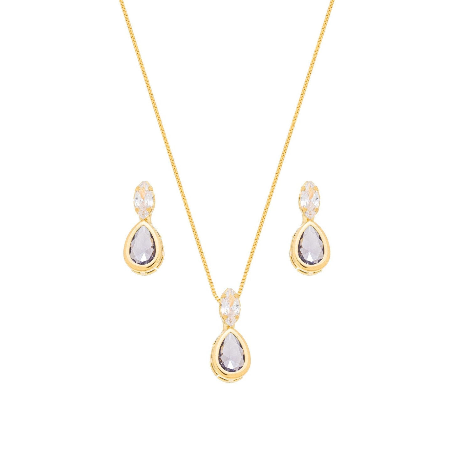Conjunto gota com pedra banhado a ouro 18k - Biju & Cia.