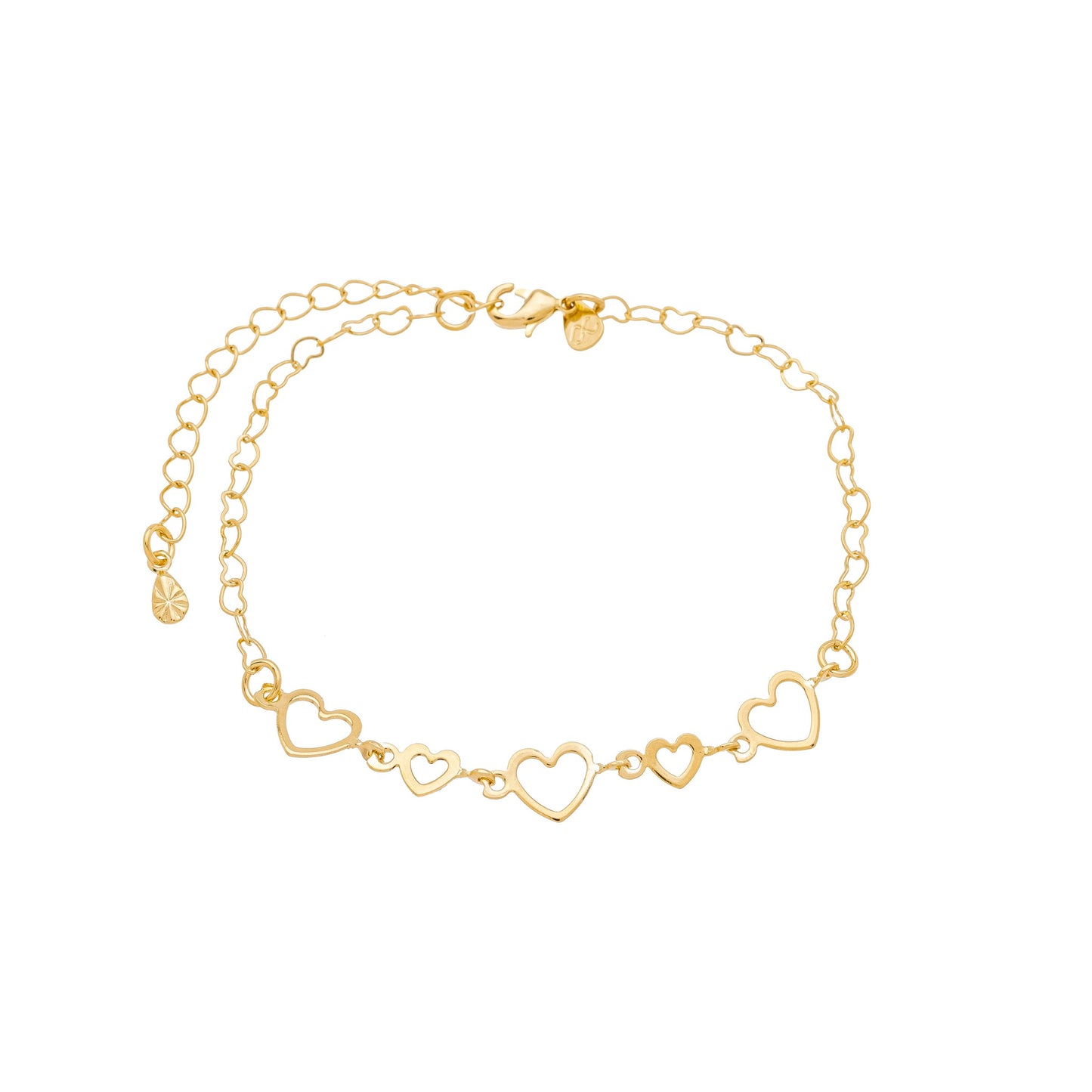 Pulseira corações banhada a ouro 18k - Biju & Cia.
