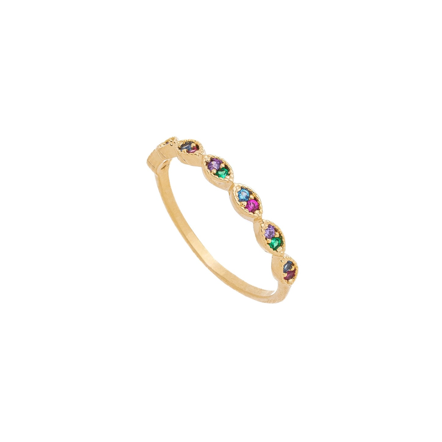 Anel com Zircônias coloridas banhado a ouro 18k - Biju & Cia.