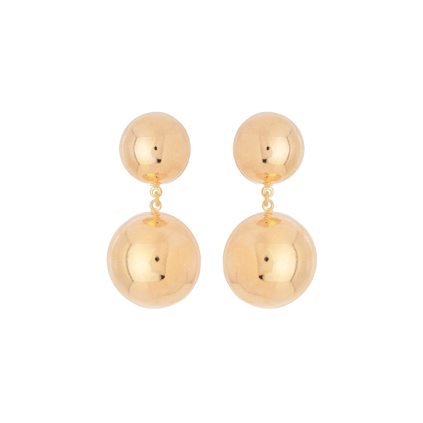 Brinco com duas bolas lisas banhado a ouro 18k - Biju & Cia.