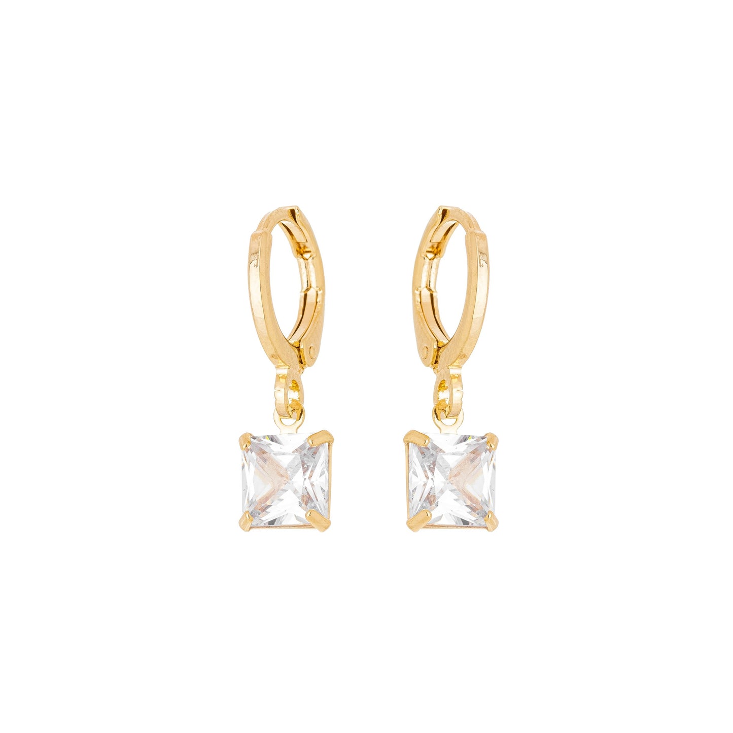 Brinco de argola com pingente de zircônia quadrado banhado a ouro 18k - Biju & Cia.