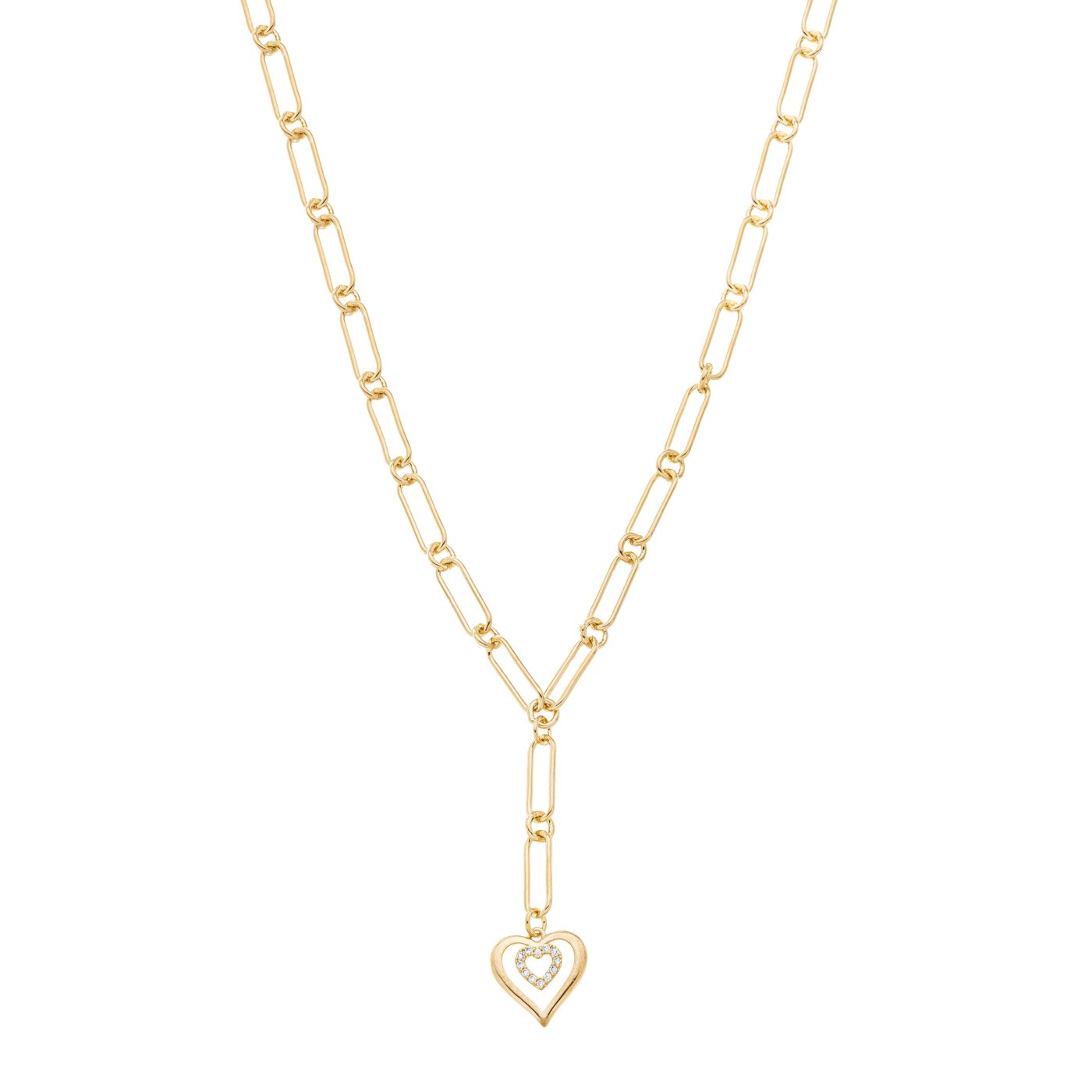 Gargantilha coração com zircônias e corrente cartier banhada a ouro 18k