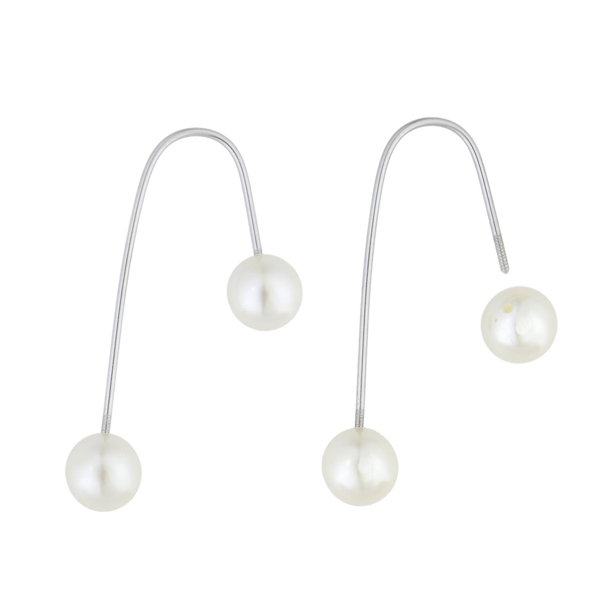 Brinco de gancho com duas pérolas em aço inox - Biju & Cia.