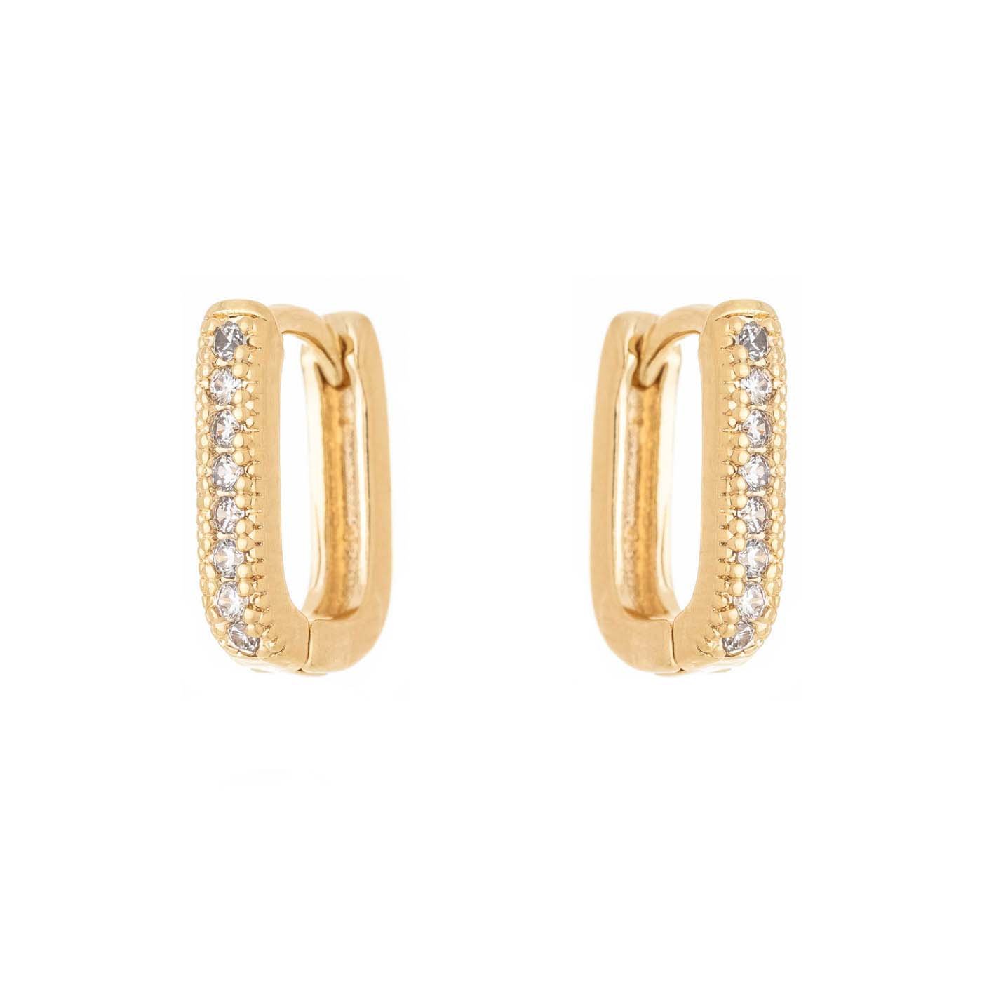 Brinco de argola articulada oval com zircônias banhado a ouro 18k - Biju & Cia.