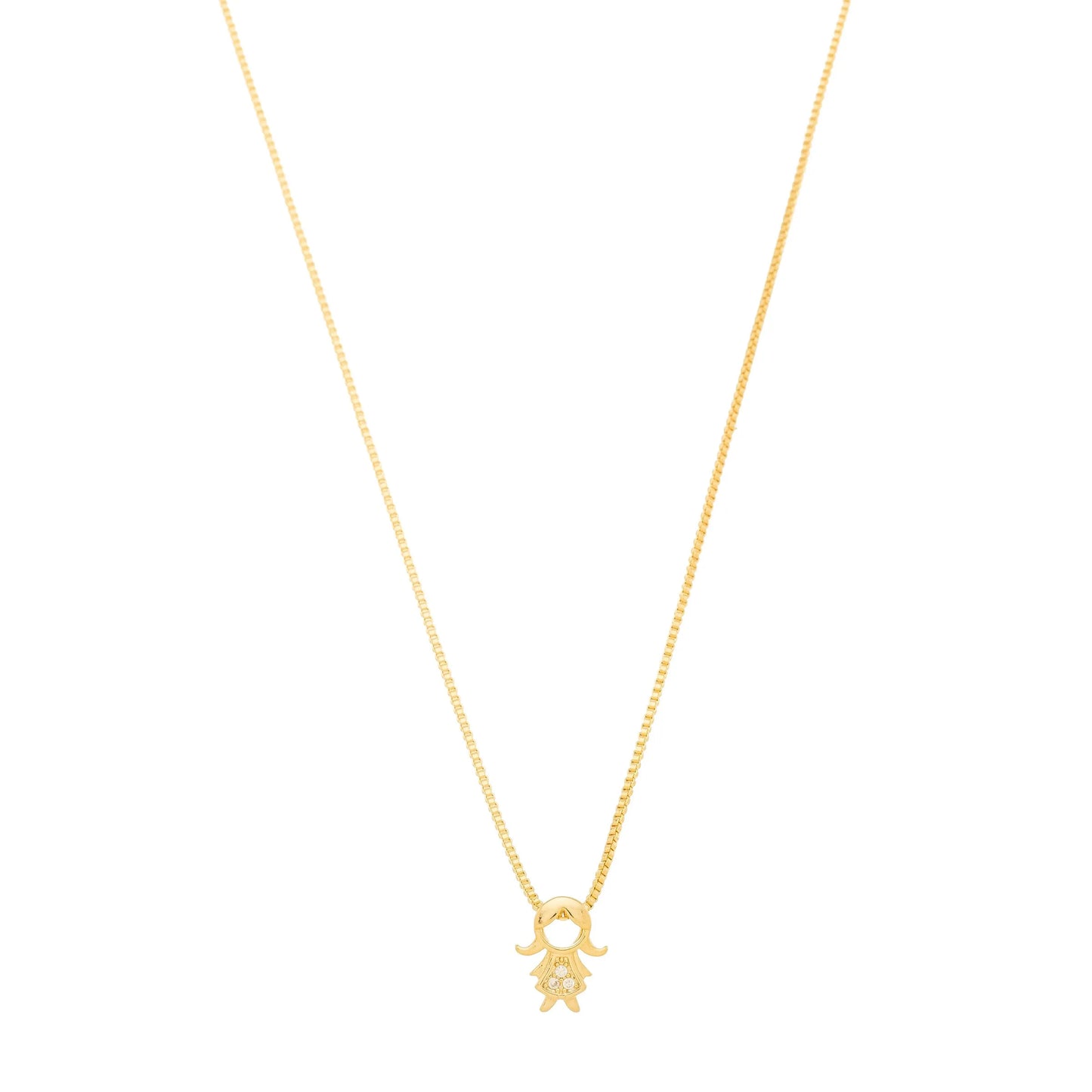 Gargantilha com pingente de menina com zircônias banhada a ouro 18k - Biju & Cia.