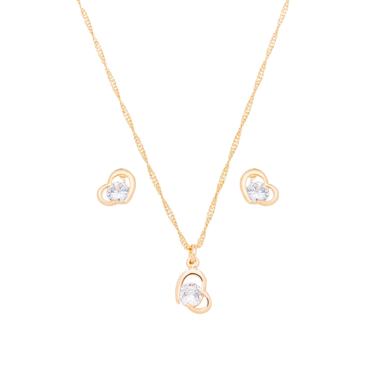 Conjunto coração com zircônia banhado a ouro 18k