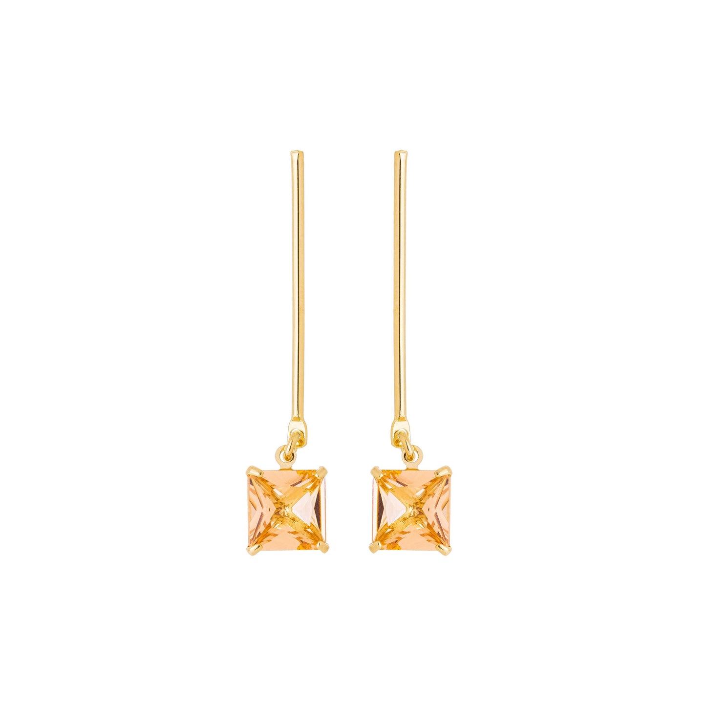 Brinco de palito com pedra quadrada banhado a ouro 18k - Biju & Cia.