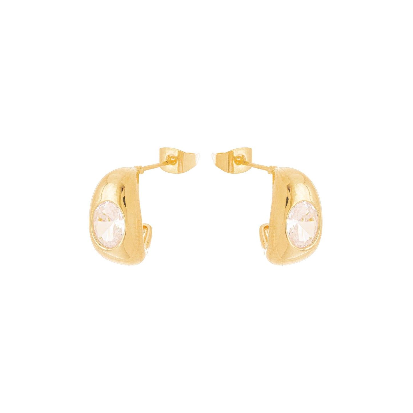 Brincos de argola com zircônia banhado a ouro 18k - Biju & Cia.