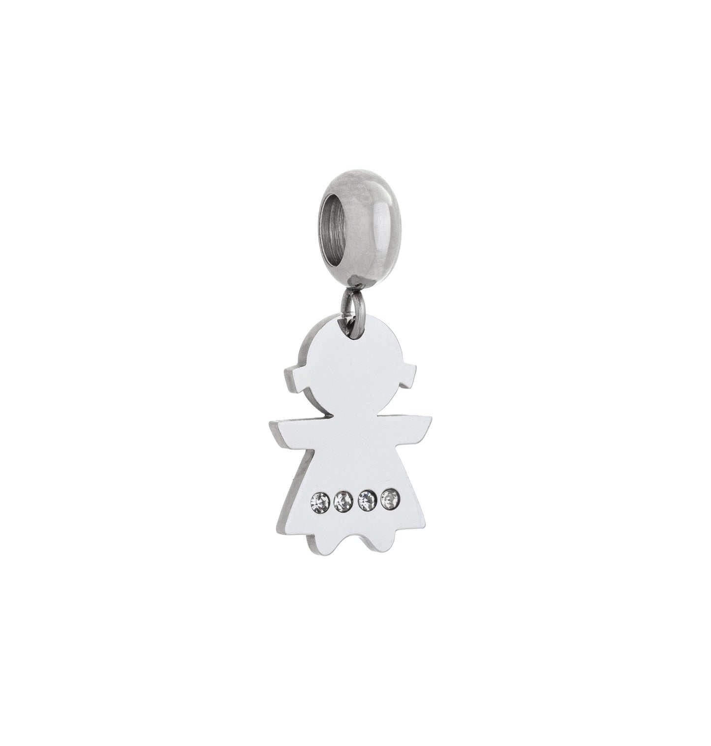 Berloque menina com zircônias em aço inox