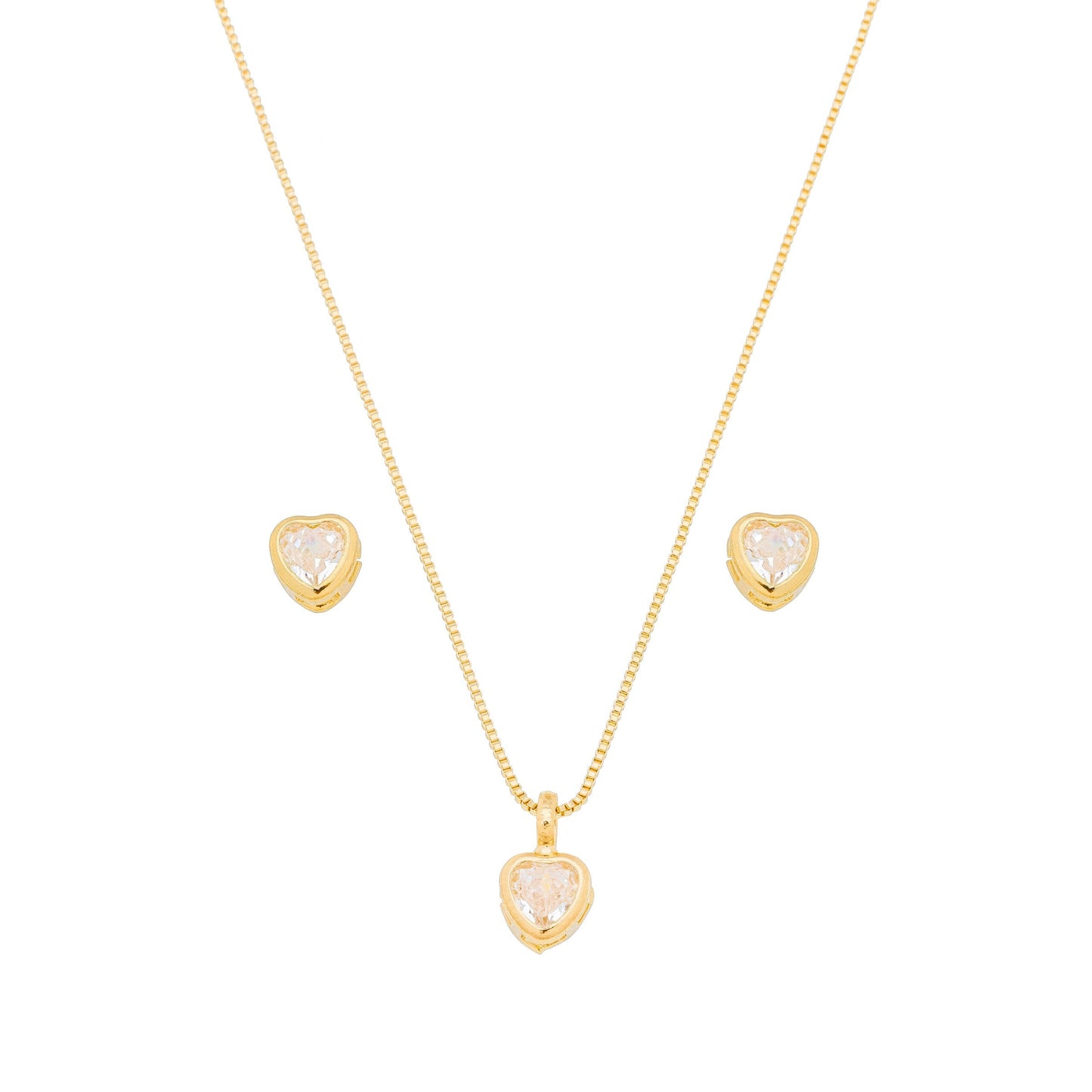 Conjunto coração de zircônia cravação inglesa banhado a ouro 18k - Biju & Cia.