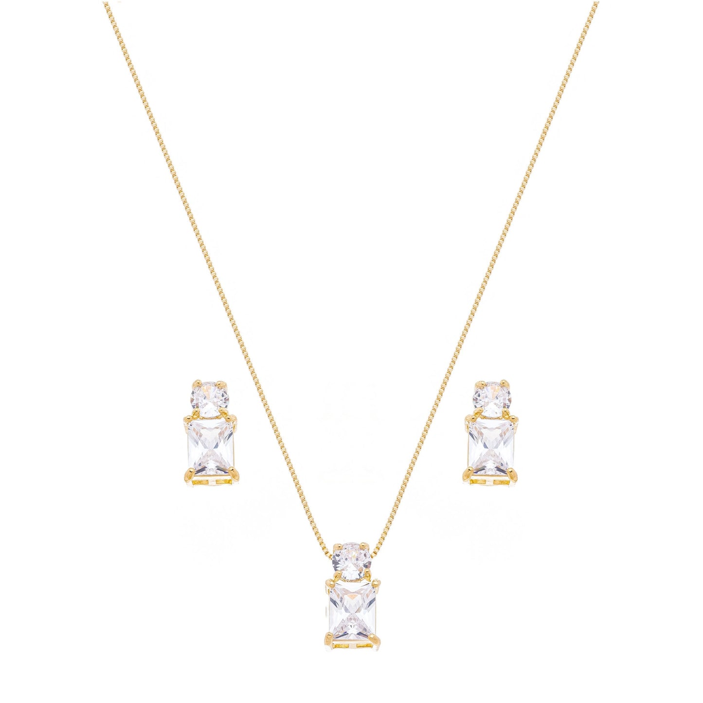 Conjunto com duas pedras quadradas de zircônia banhado a ouro 18k - Biju & Cia.