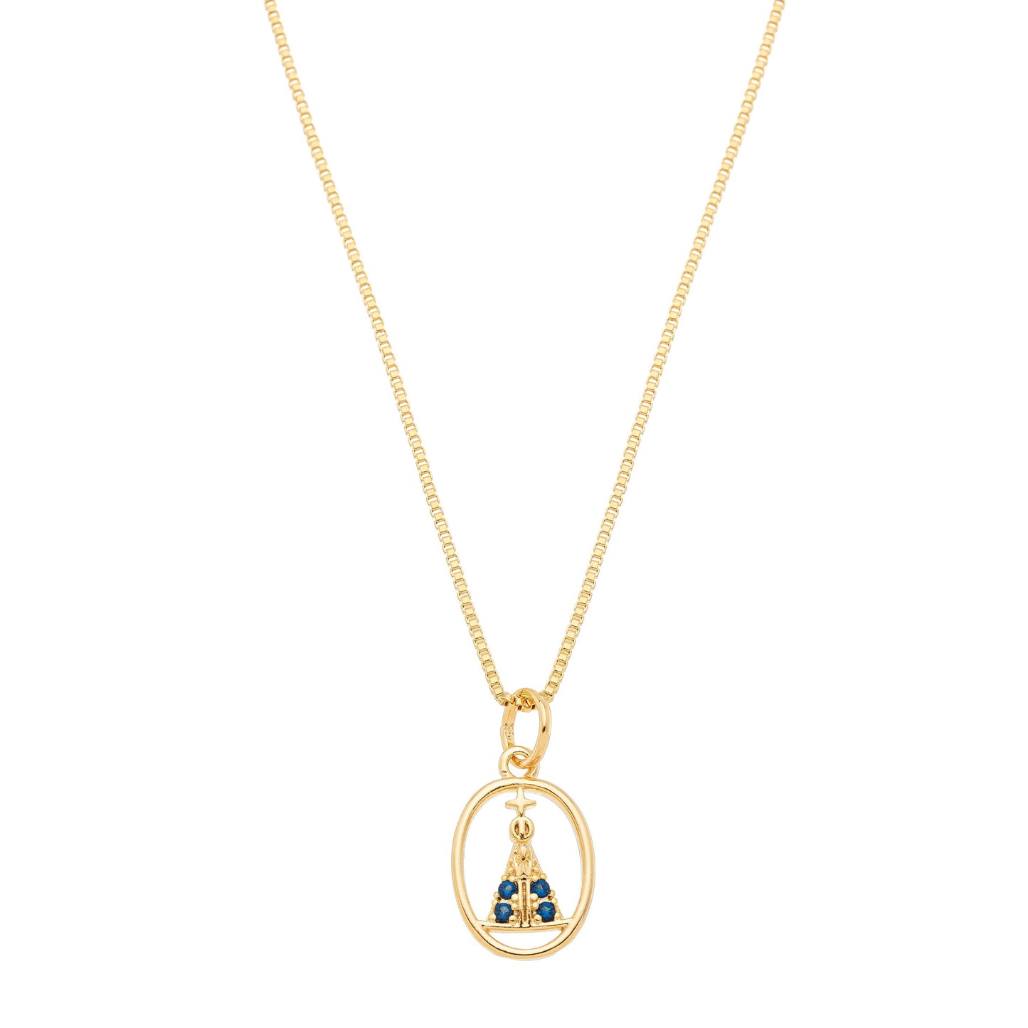 Gargantilha oval com Nossa Senhora de Aparecida banhada a ouro 18k - Biju & Cia.