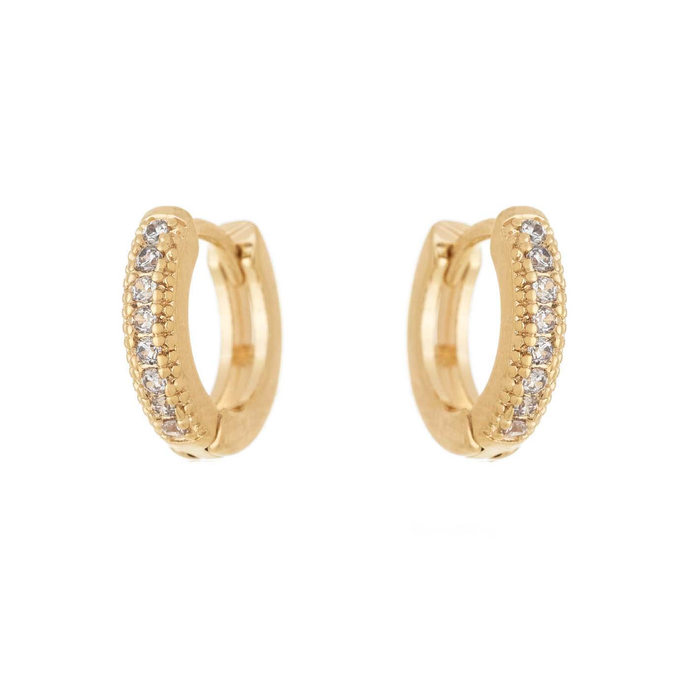Brinco de argola articulada com zircônias banhado a ouro 18k - Biju & Cia.