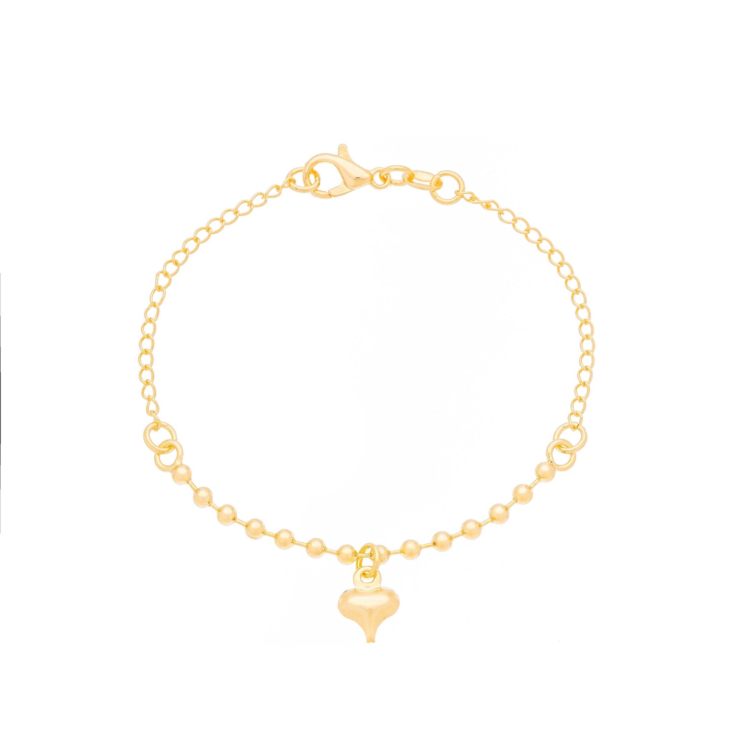 Pulseira infantil bolinhas e coração banhada a ouro 18k