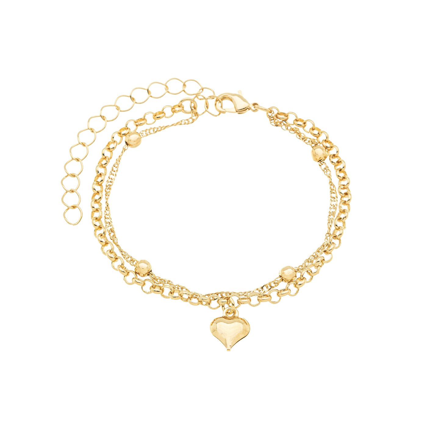 Pulseira dupla com bolinhas e coração banhada a ouro 18k - Biju & Cia.