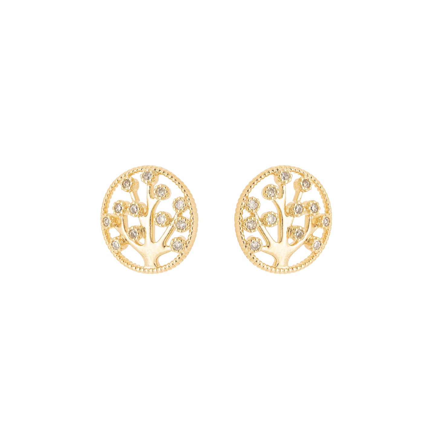Brinco de árvore da vida com zircônias banhado a ouro 18k - Biju & Cia.