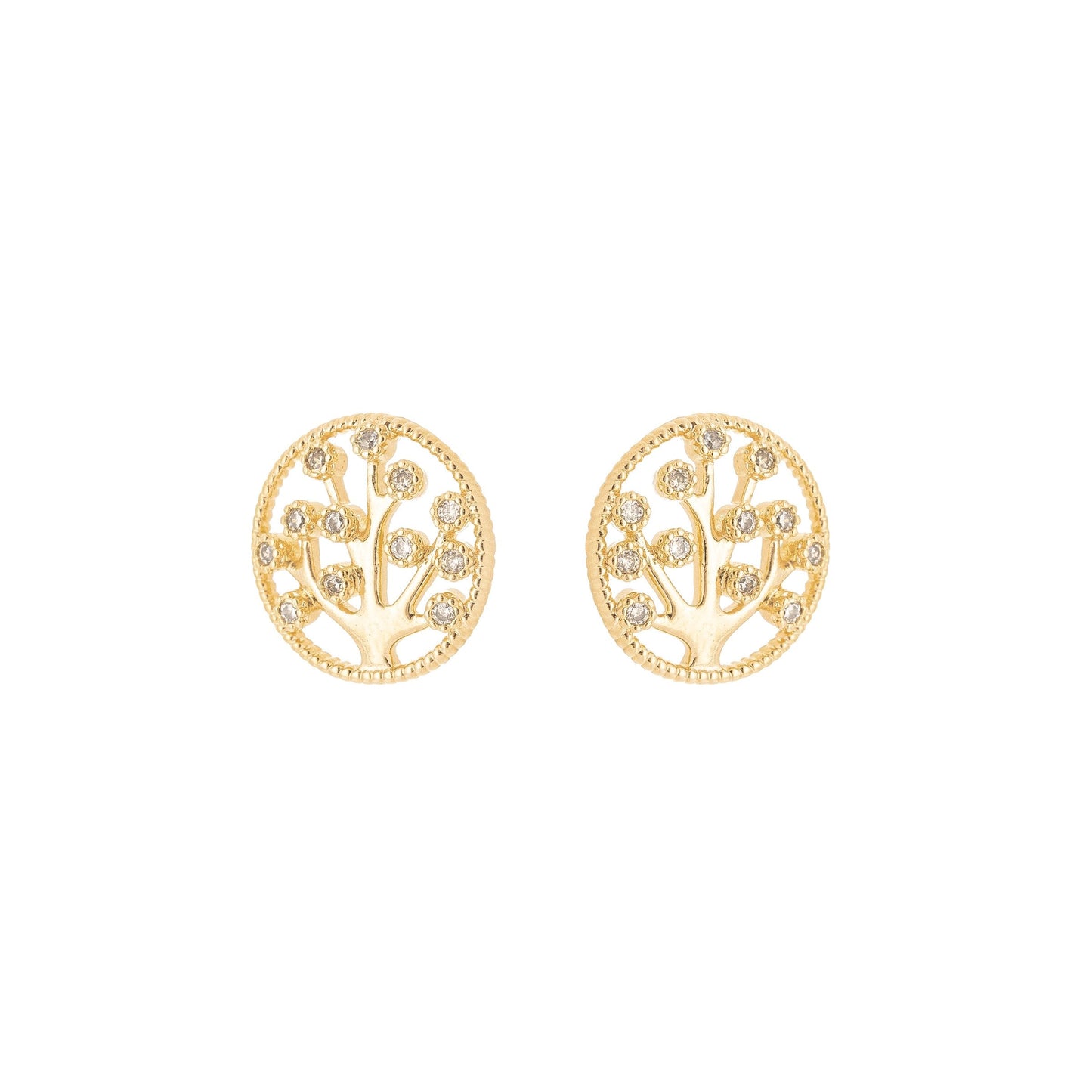 Brinco de árvore da vida com zircônias banhado a ouro 18k - Biju & Cia.