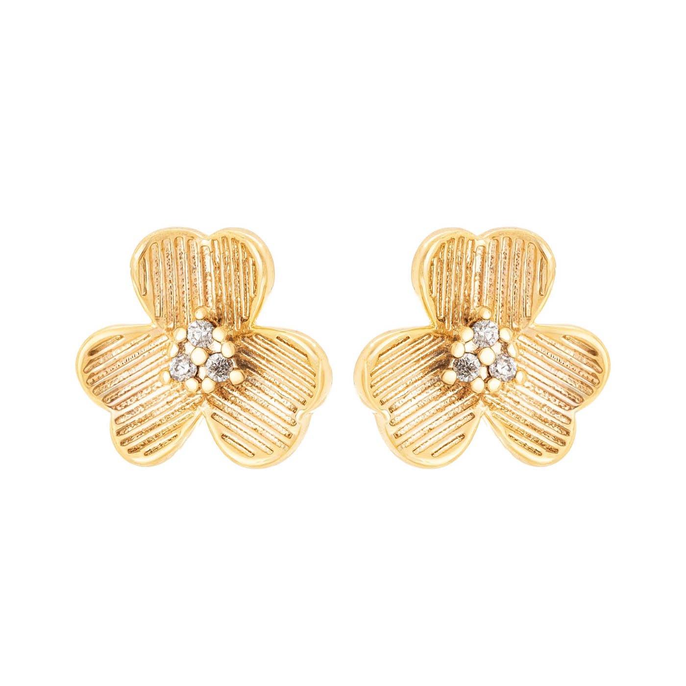 Brinco de flor com zircônia banhado a ouro 18k - Biju & Cia.