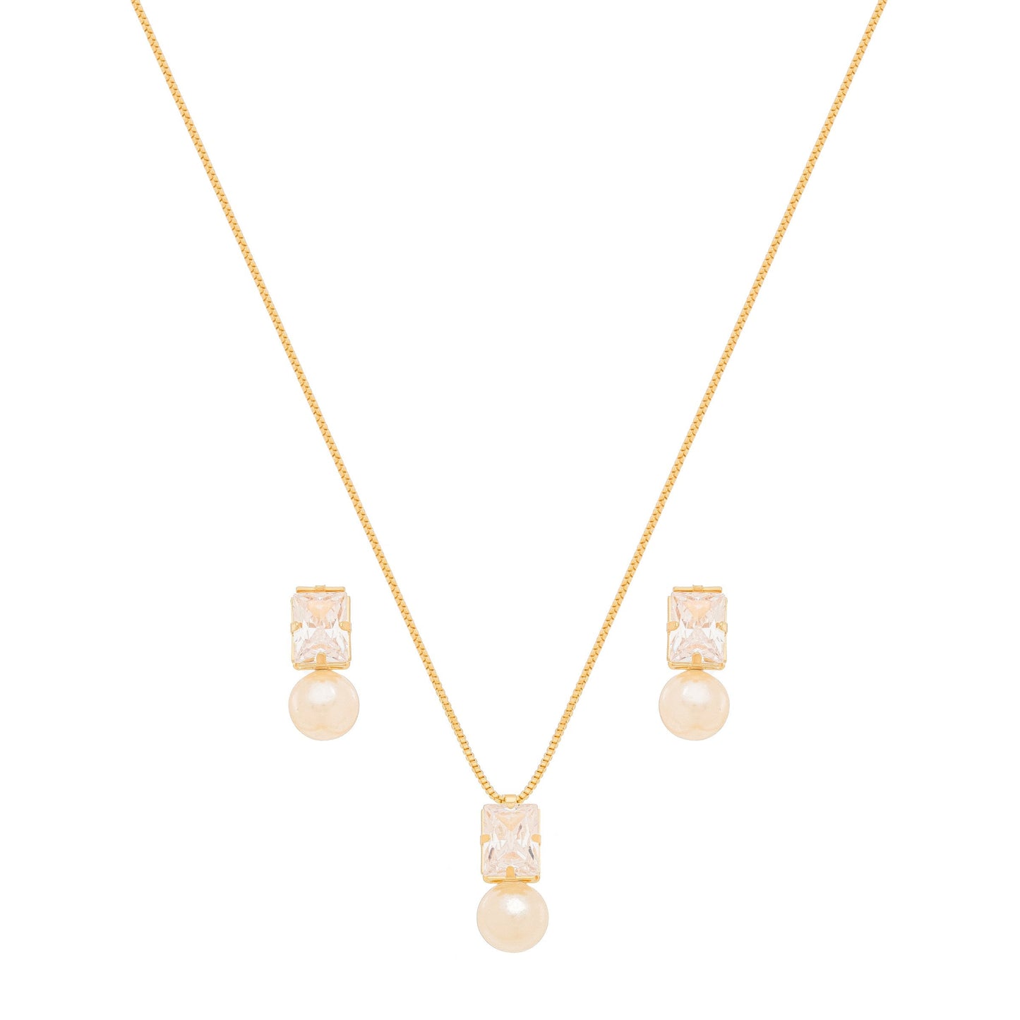 Conjunto de pérola com zircônia banhado a ouro 18k - Biju & Cia.