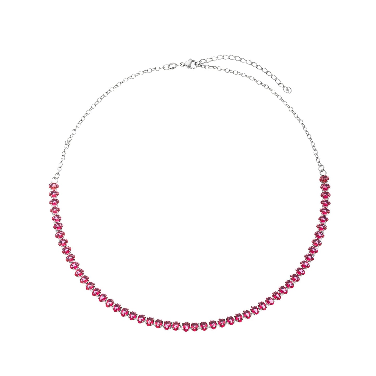 Gargantilha choker oval com zircônias pinks em aço inox - Biju & Cia.