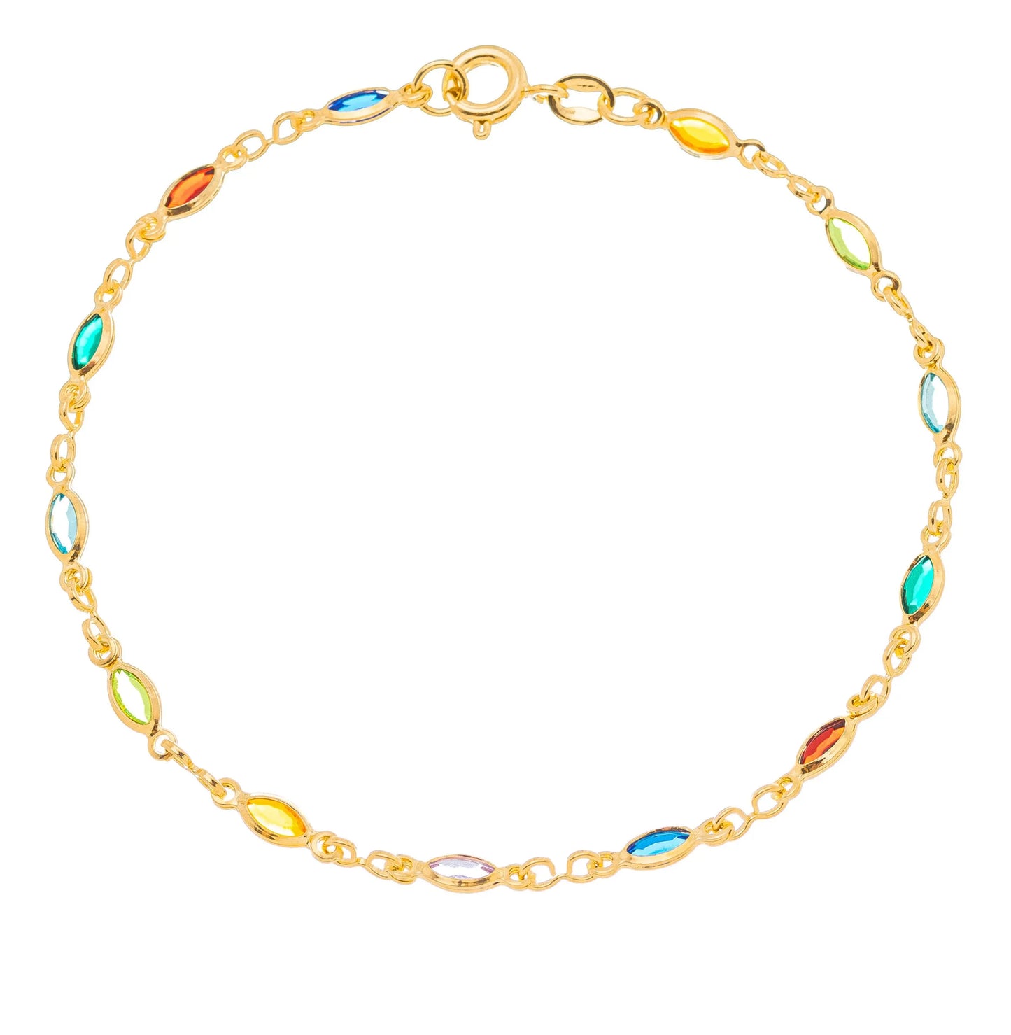 Pulseira de navetes coloridos banhada a ouro 18k - Biju & Cia.