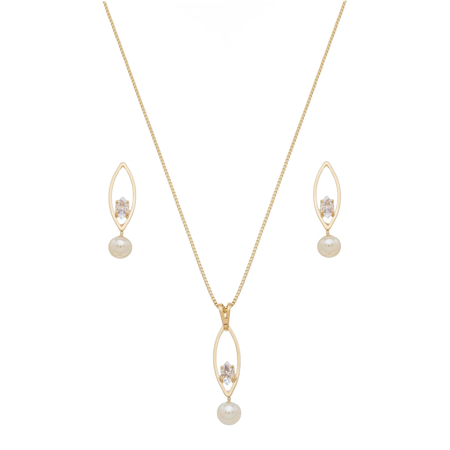 Conjunto com pérola e zircônia banhado a ouro 18k - Biju & Cia.