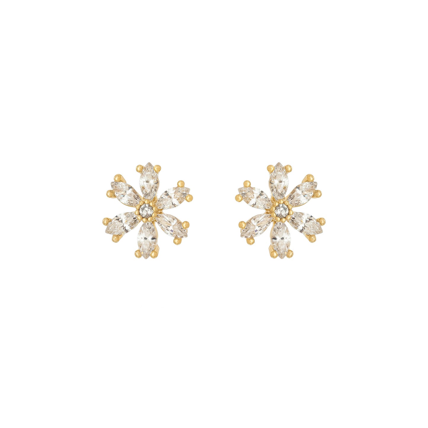 Brinco flor com zircônia banhado a ouro 18k - Biju & Cia.