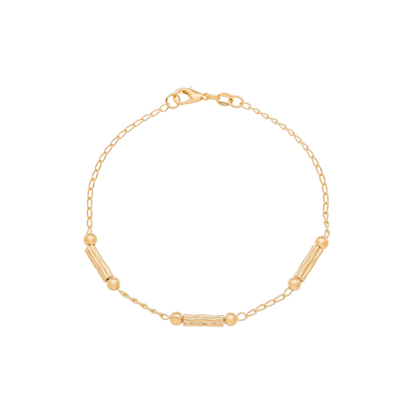 Pulseira tubos e bolinhas banhada a ouro 18k