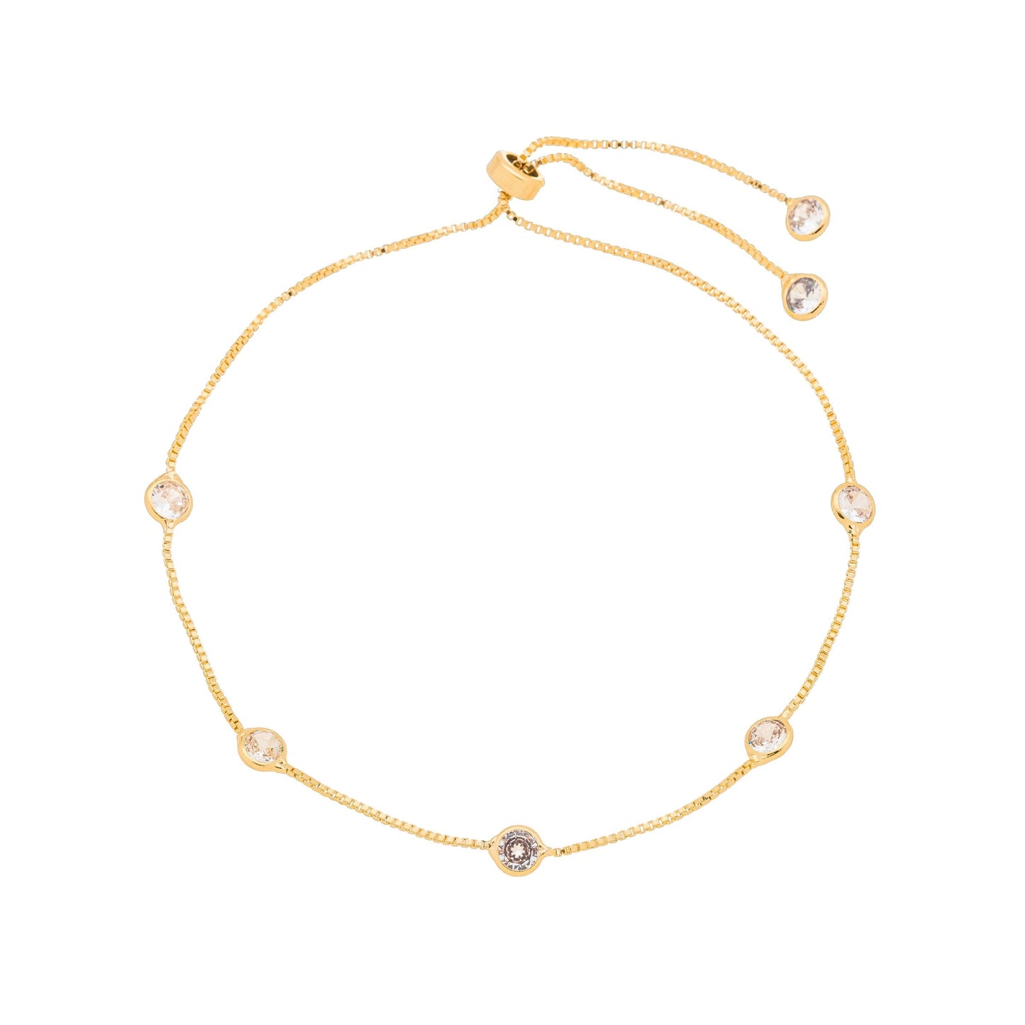 Pulseira regulável com zircônias banhada a ouro 18k - Biju & Cia.