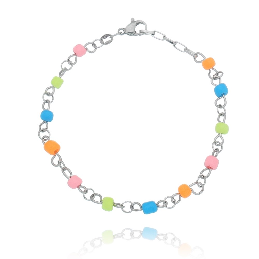 Pulseira com miçangas neon em aço inox