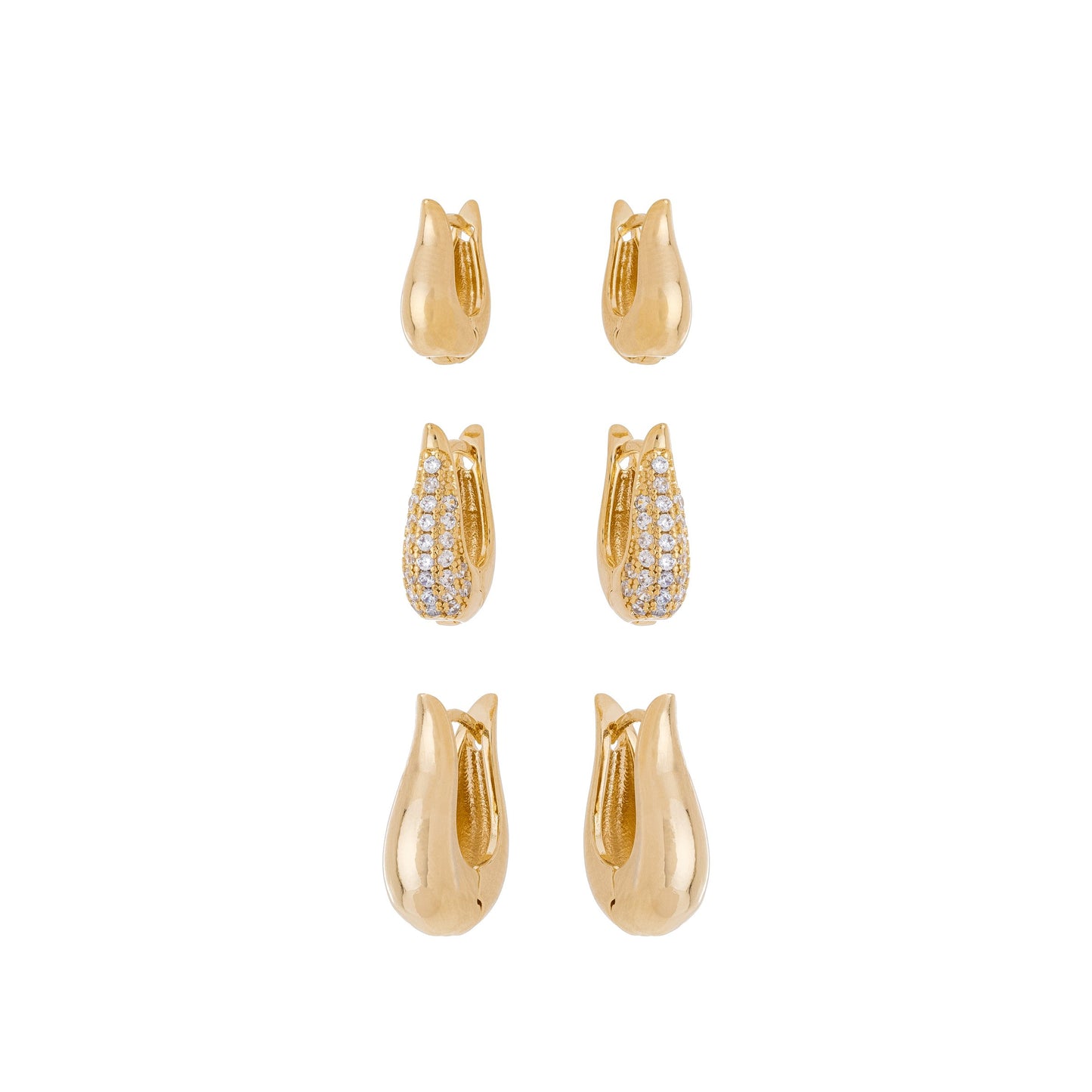 Trio de argola gota banhado a ouro 18k - Biju & Cia.