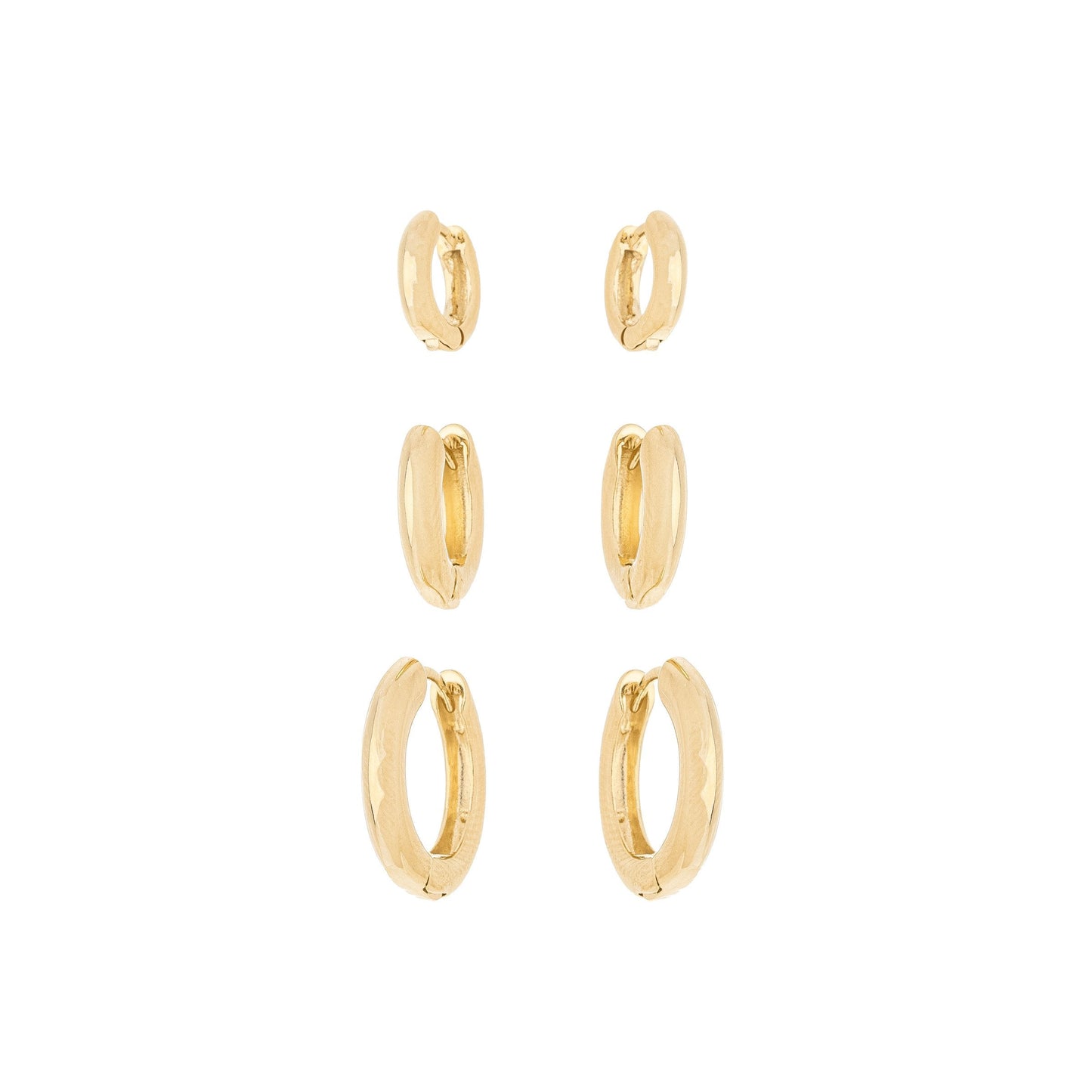 Trio de argolas lisas banhado a ouro 18k - Biju & Cia.