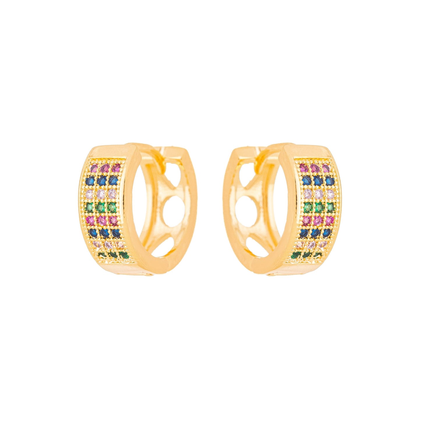 Brinco de argola articulada com zircônias coloridas banhado a ouro 18k - Biju & Cia.