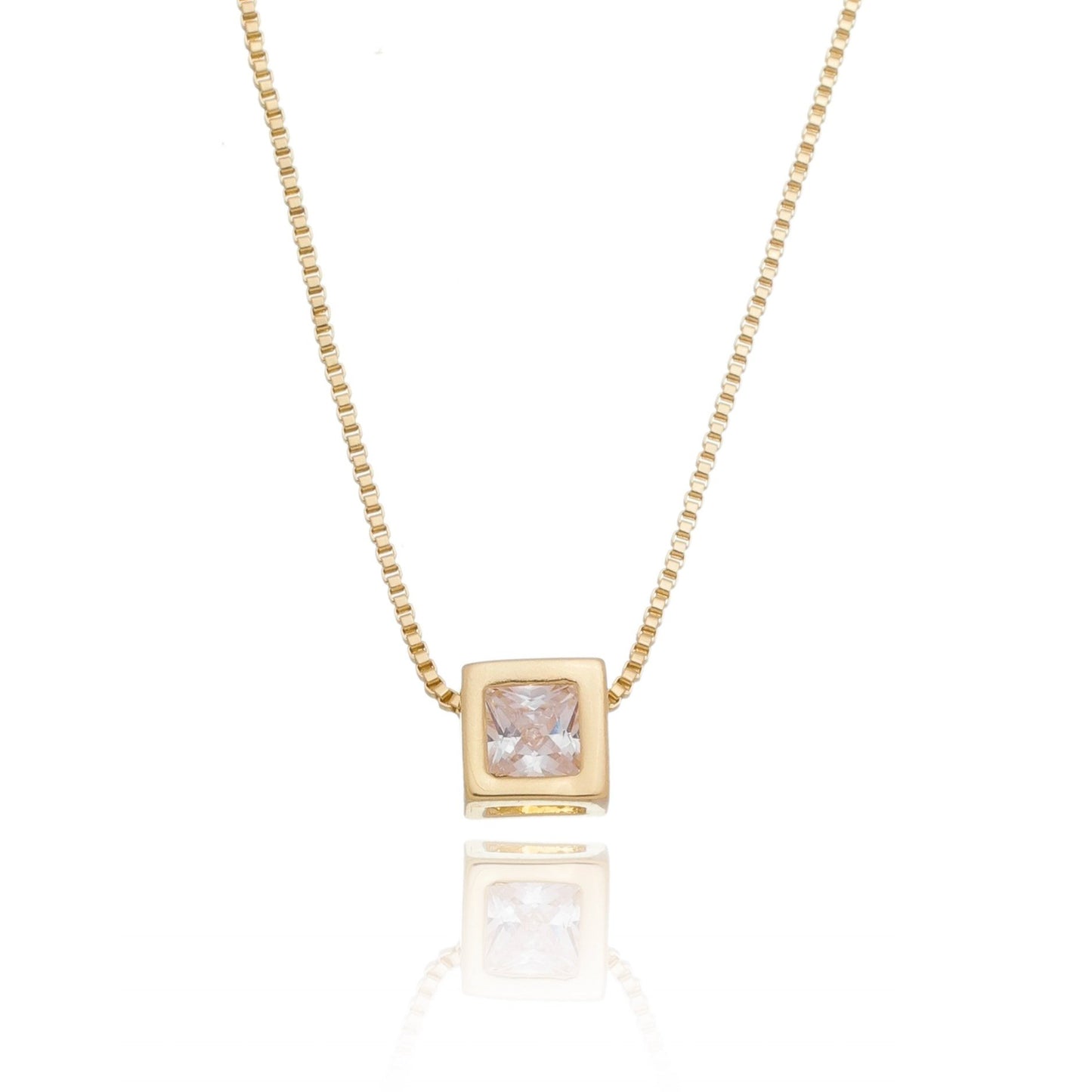 Gargantilha quadrado de zircônia banhada a ouro 18k - Biju & Cia.
