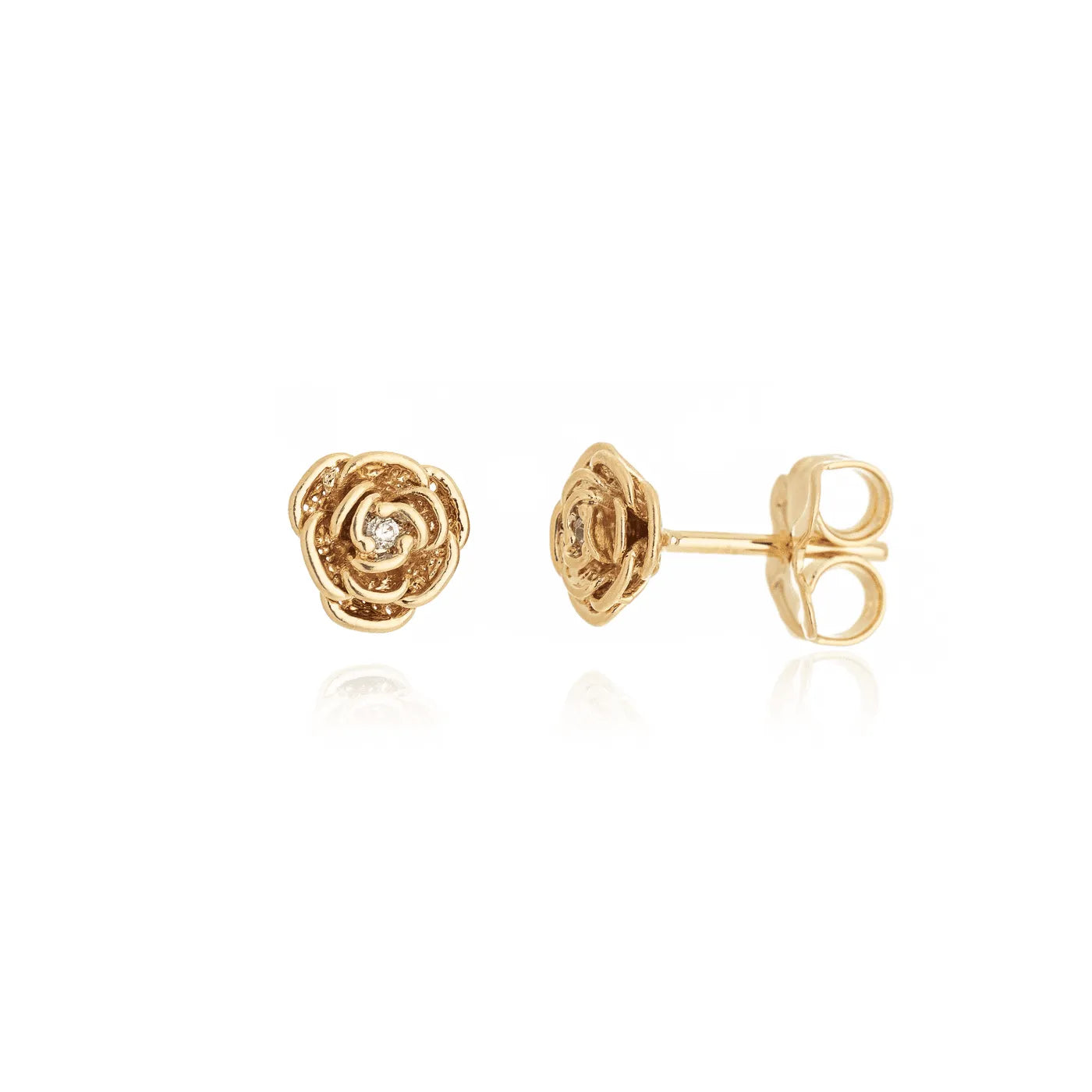 Brinco de flor com pedra banhado a ouro 18k - Biju & Cia.