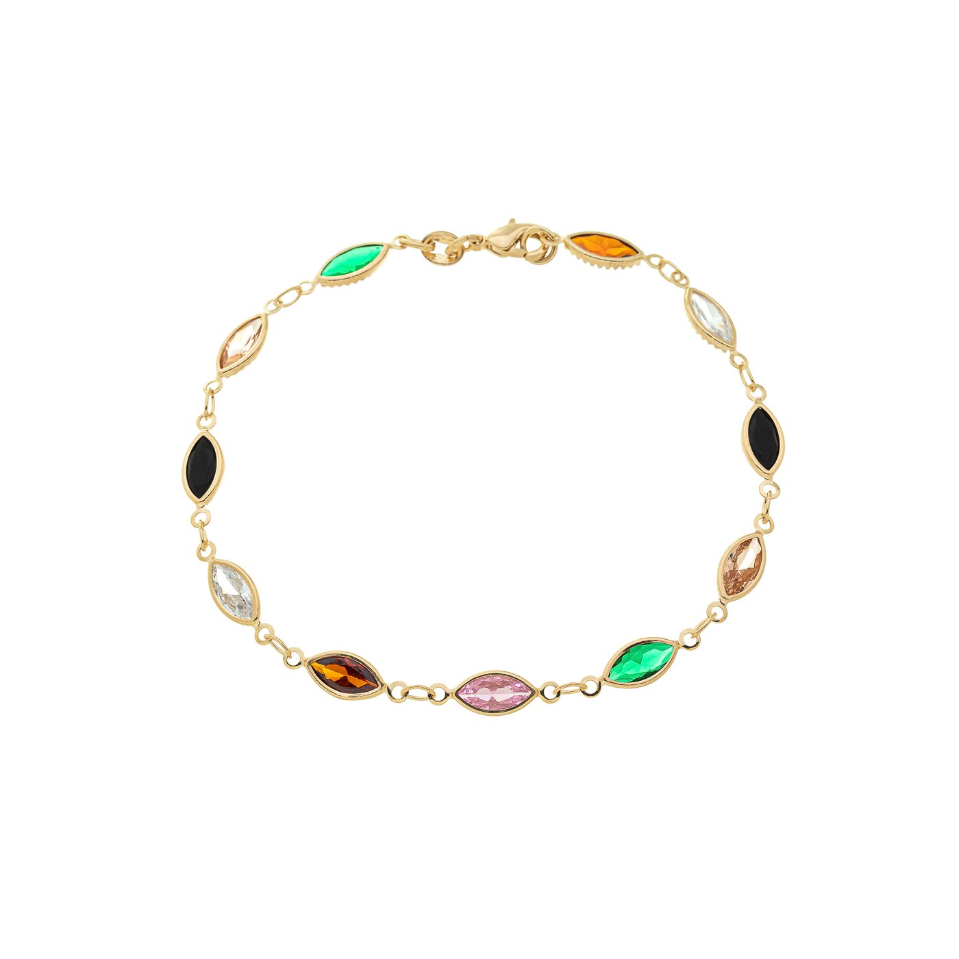 Pulseira com pedras navates coloridas banhada a ouro 18k