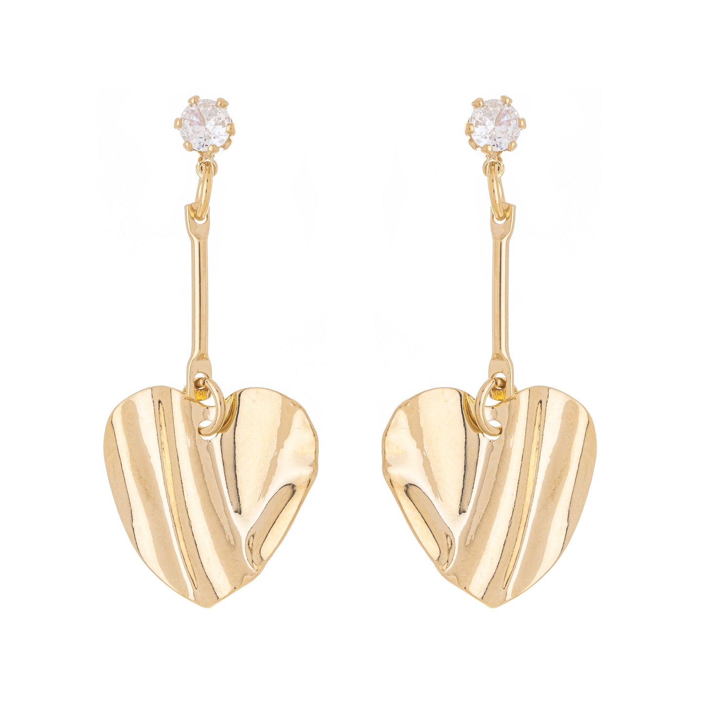 Brinco de coração pendurado com zircônia banhado a ouro 18k - Biju & Cia.