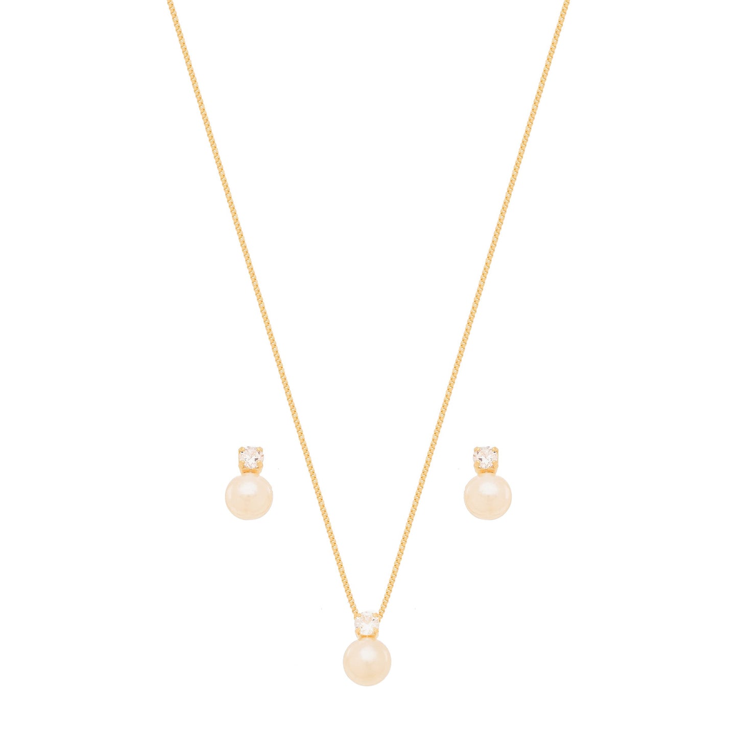 Conjunto de pérola com zircônia banhado a ouro 18k