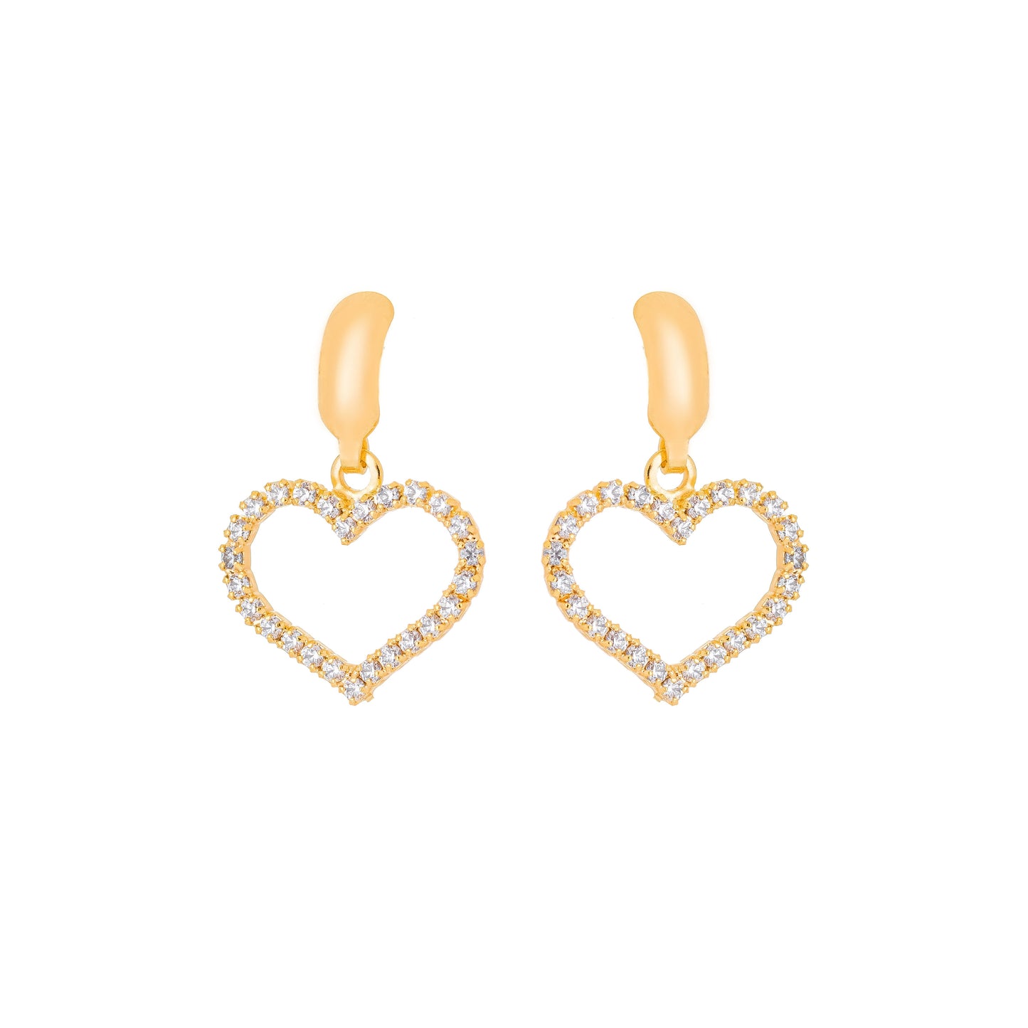 Brinco coração com zircônia banhado a ouro 18k - Biju & Cia.