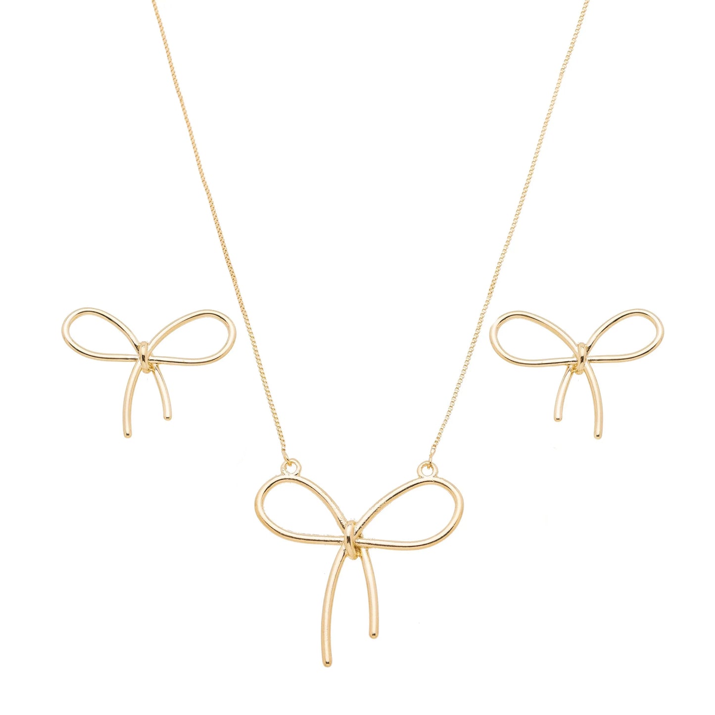Conjunto de laço liso banhado a ouro 18k - Biju & Cia.