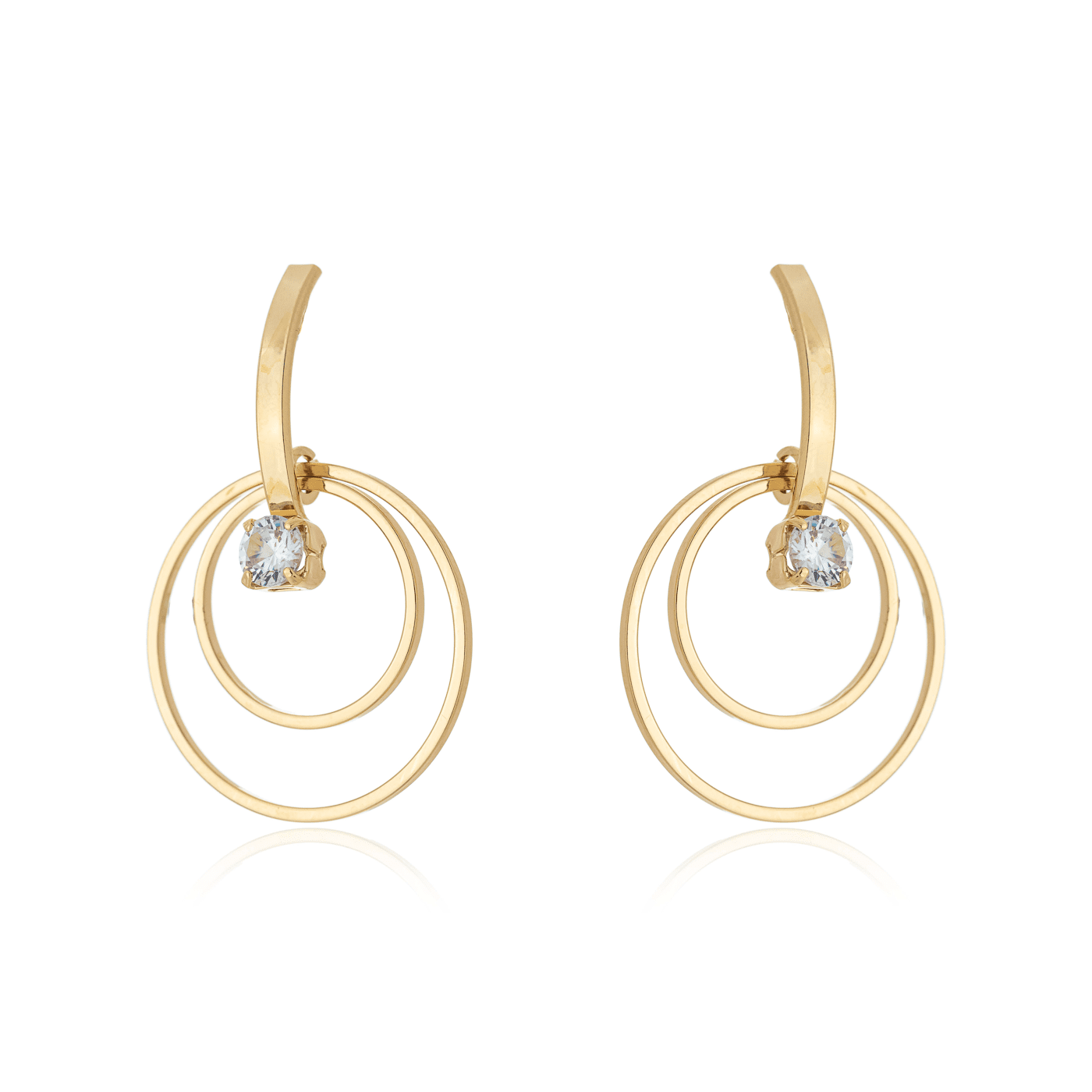 Brinco de círculos com zircônia banhado a ouro 18k - Biju & Cia.