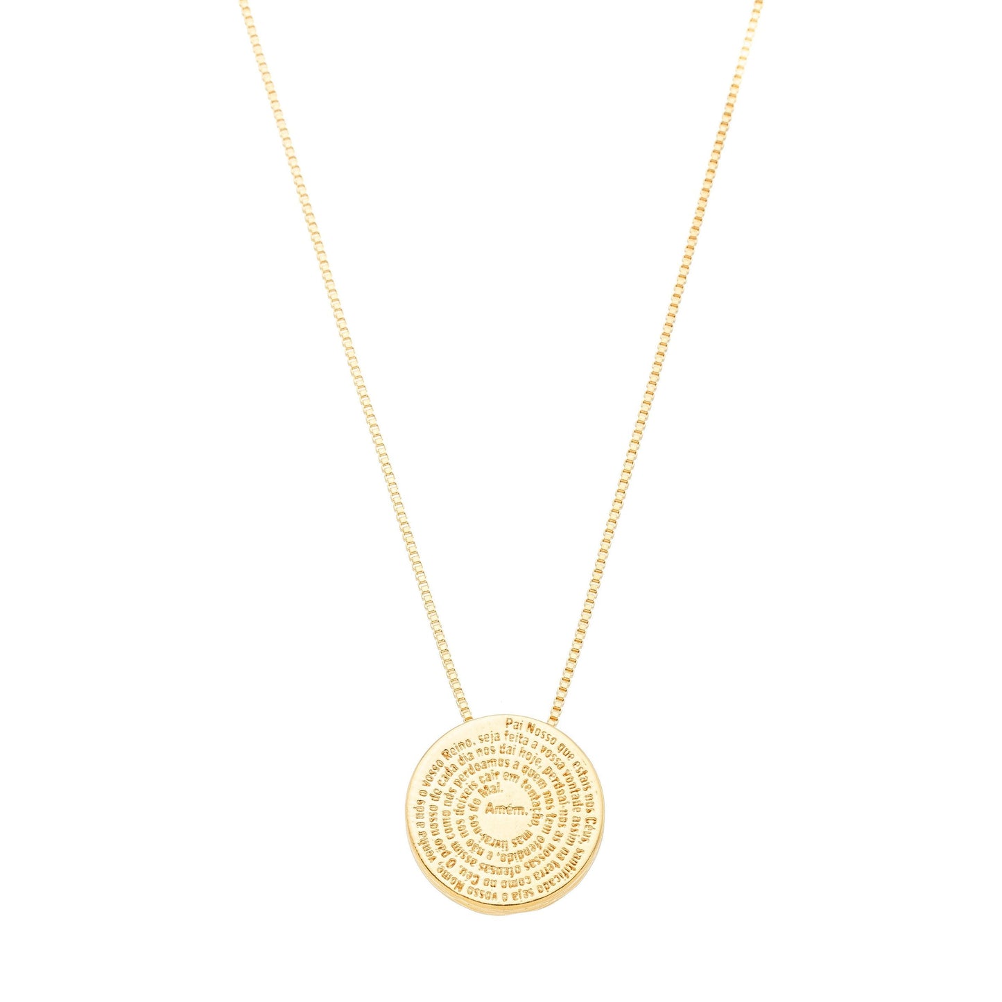 Gargantilha com medalha de oração 'Pai Nosso' banhada a ouro 18k - Biju & Cia.