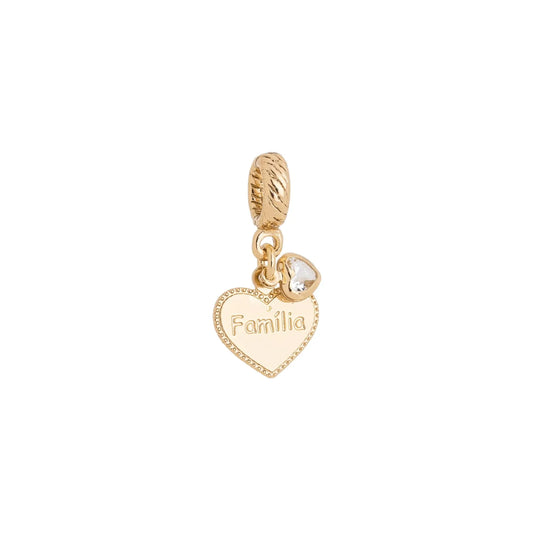 Berloque de coração escrito 'Família' banhado a ouro 18k - Biju & Cia.