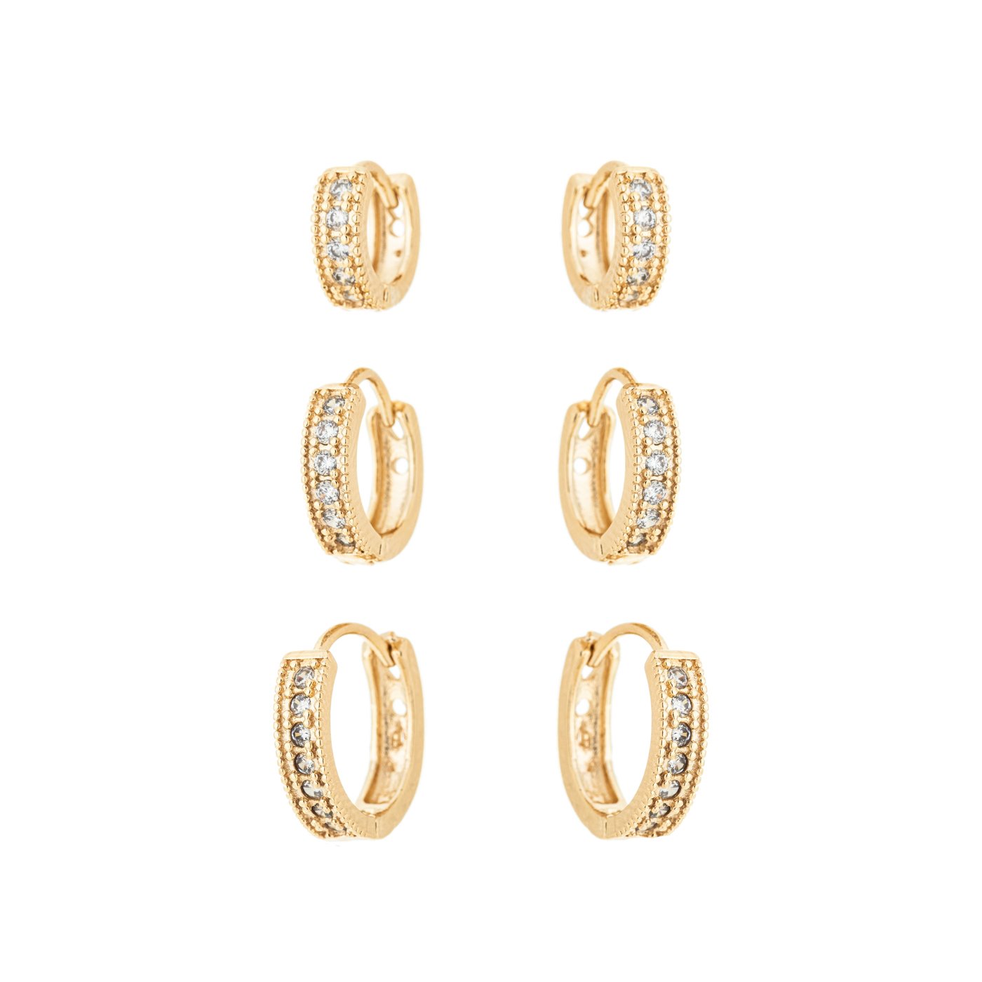 Trio de argolinhas com zircônias banhado a ouro 18k - Biju & Cia.