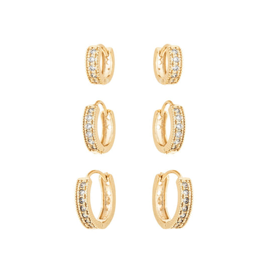 Trio de argolinhas com zircônias banhado a ouro 18k - Biju & Cia.