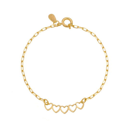 Pulseira infantil com corações banhada a ouro 18k - Biju & Cia.