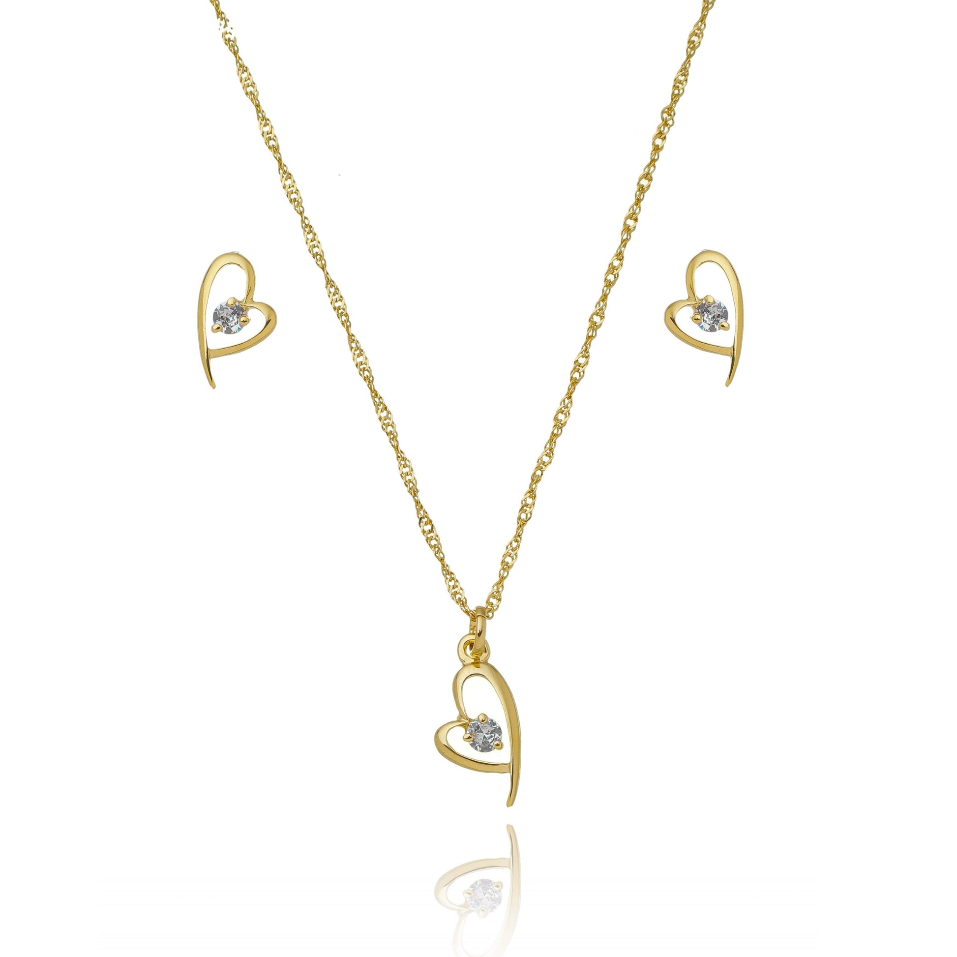 Conjunto coração com zircônia banhado a ouro 18k - Biju & Cia.