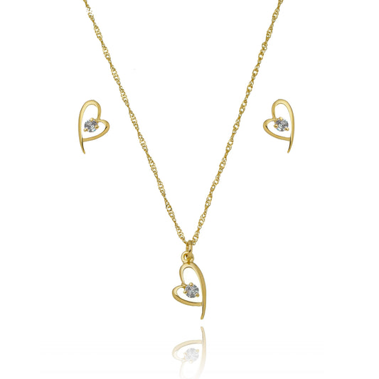 Conjunto coração com zircônia banhado a ouro 18k - Biju & Cia.