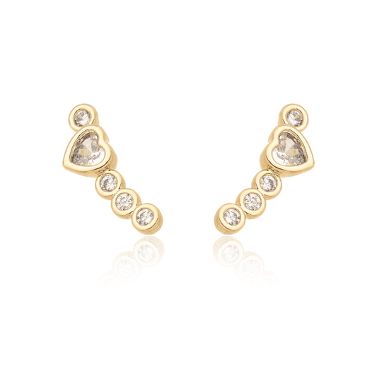 Brinco de corações de zircônia banhado a ouro 18k - Biju & Cia.